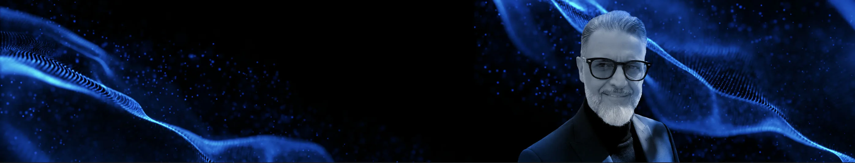 Jose Manuel Fernández against a black background with blue waves